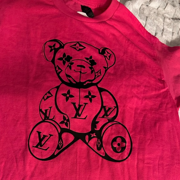 ✨PINK/BLACK FASHION TEDDY BEAR SHORT SLEEVE T-SHIRT MED. Custom made! - Picture 2 of 4